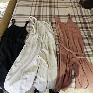 Stylish Jumpsuit Trio in Black, Cream, and Brown